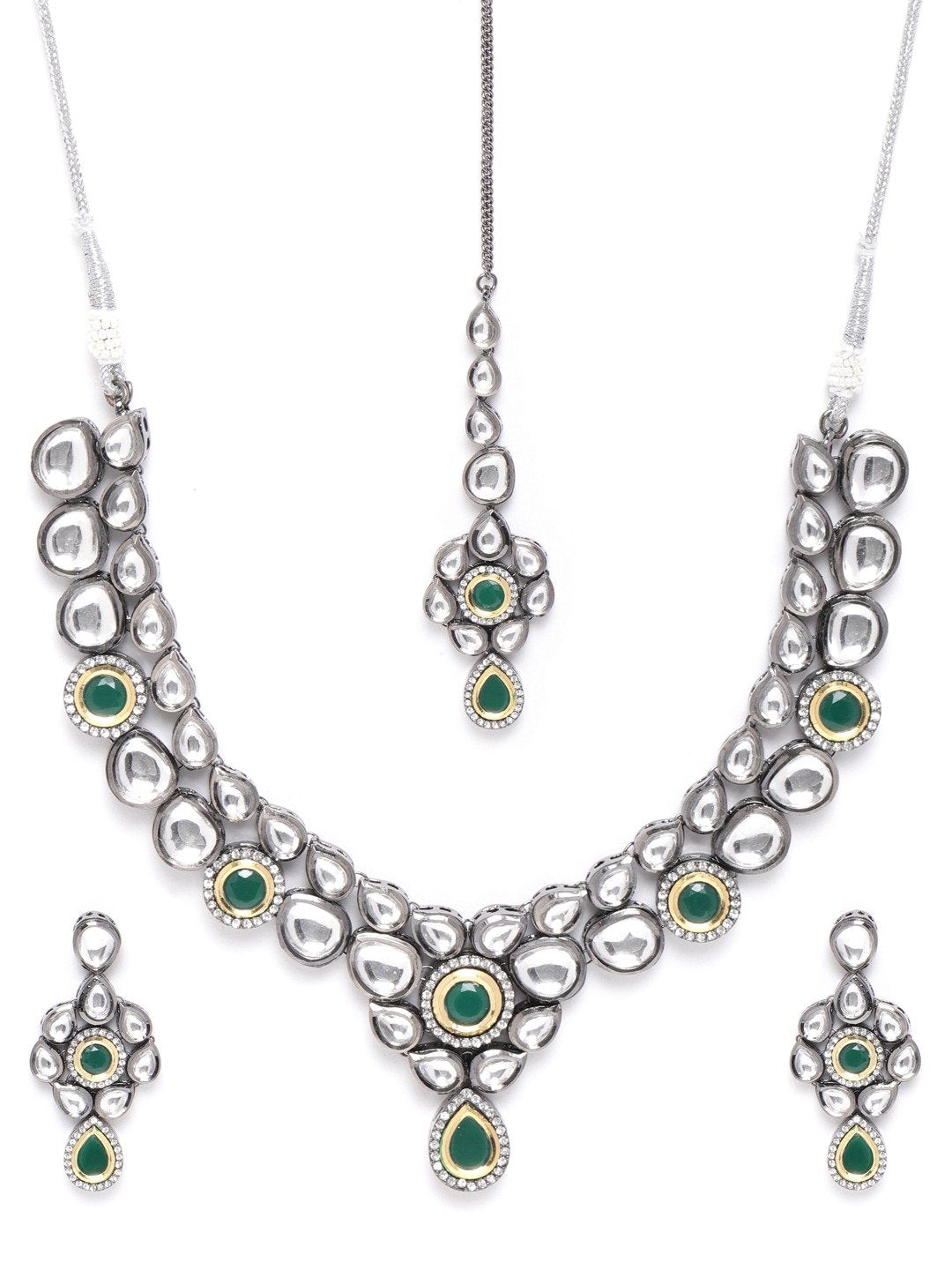 Black Kundan Emerald Stones Jewellery Set