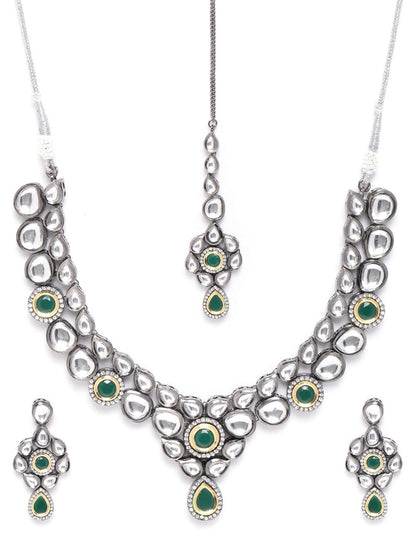 Black Kundan Emerald Stones Jewellery Set