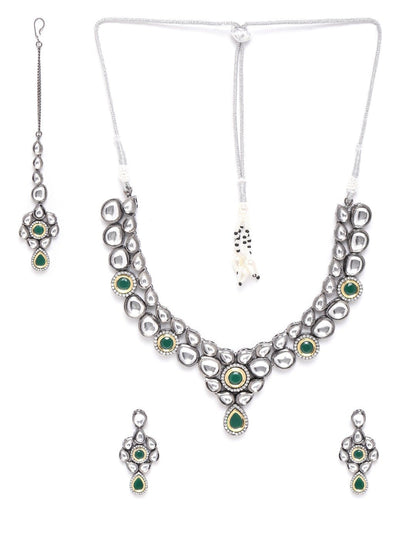 Black Kundan Emerald Stones Jewellery Set