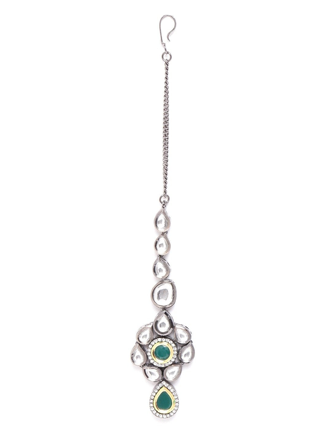 Black Kundan Emerald Stones Jewellery Set