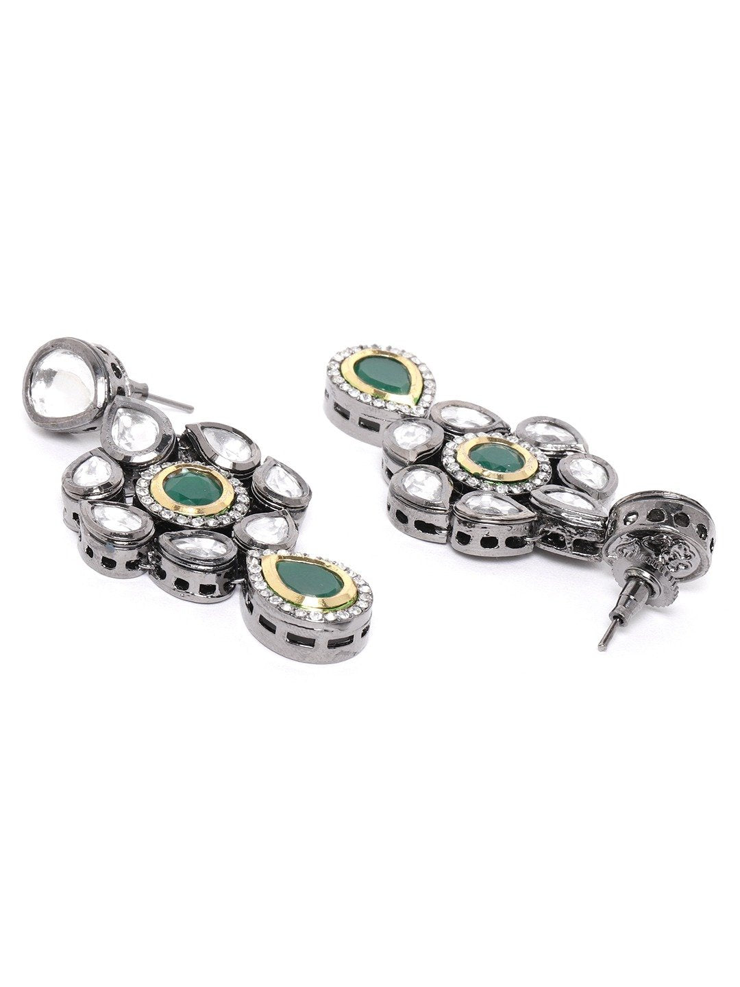 Black Kundan Emerald Stones Jewellery Set