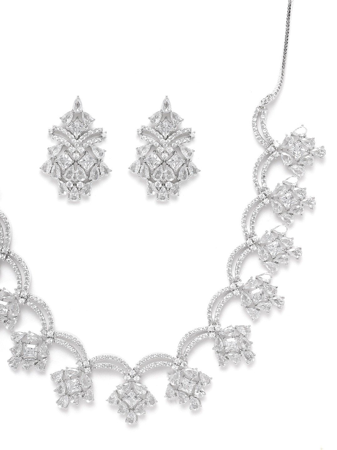 Spellbound-American Diamond Silver Plated Floral Jewellery Set