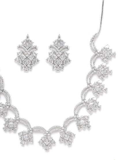 Spellbound-American Diamond Silver Plated Floral Jewellery Set