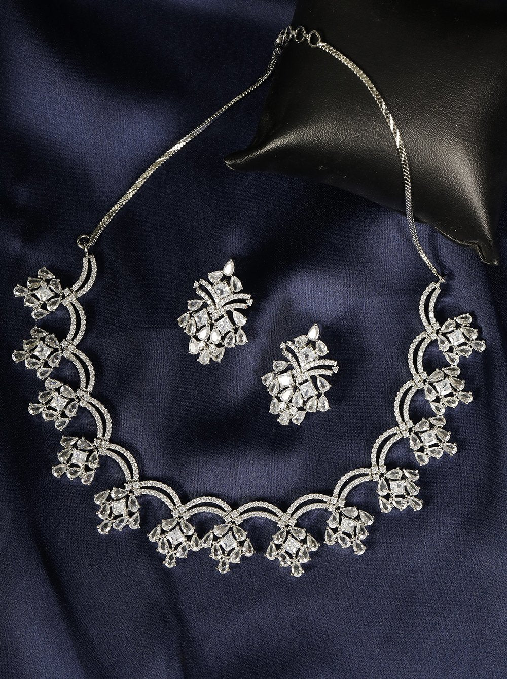 Spellbound-American Diamond Silver Plated Floral Jewellery Set