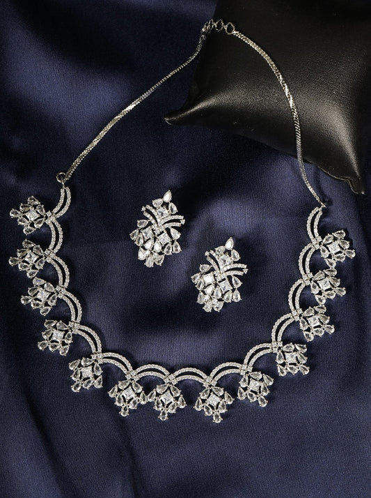 Spellbound-American Diamond Silver Plated Floral Jewellery Set