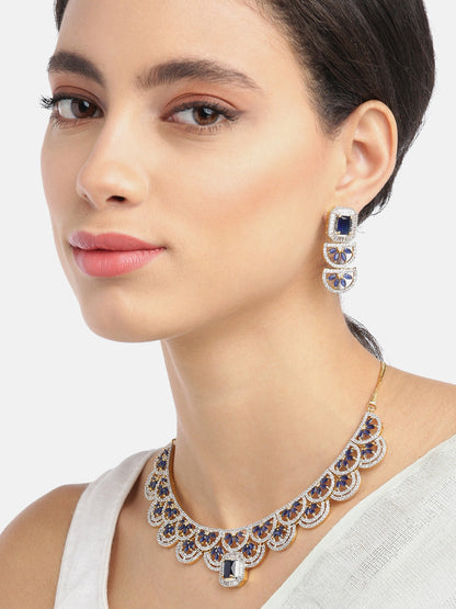 Blue American Diamond Gold Plated Jewellery Set
