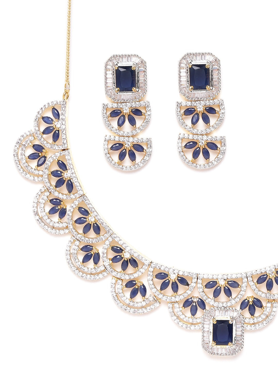 Blue American Diamond Gold Plated Jewellery Set