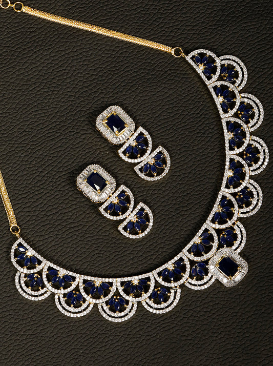 Blue American Diamond Gold Plated Jewellery Set
