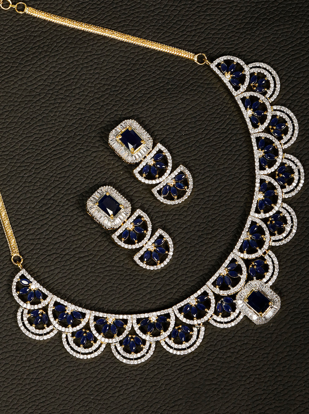 Blue American Diamond Gold Plated Jewellery Set