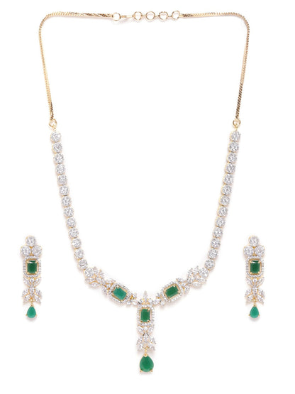 Emerald American Diamond Gold Plated Jewwllery Set