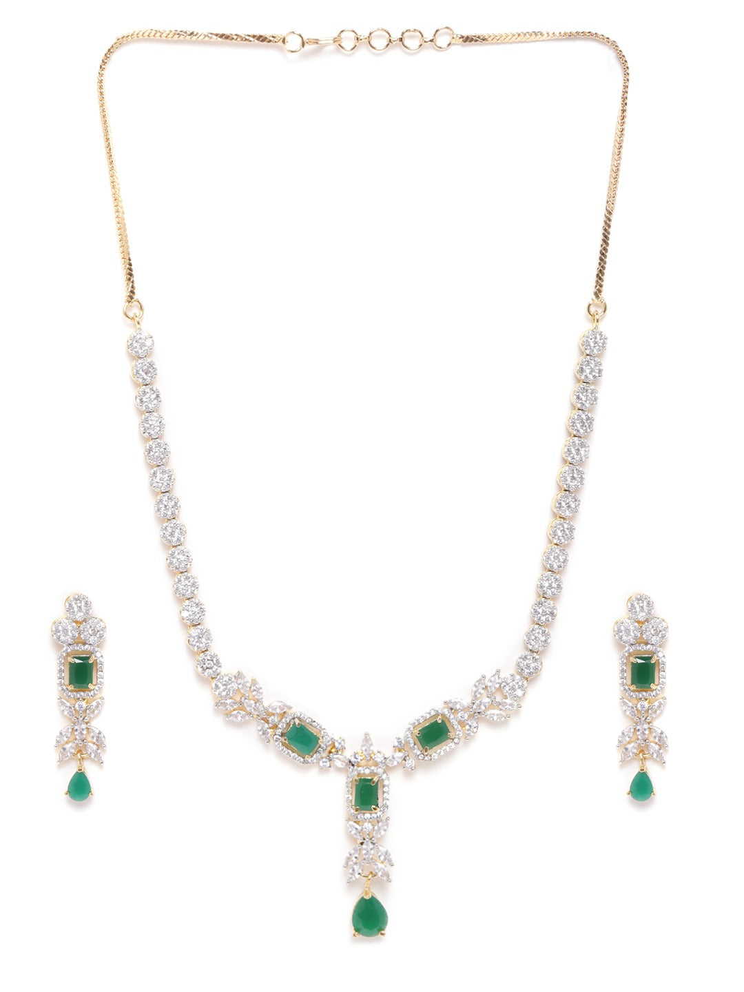 Emerald American Diamond Gold Plated Jewwllery Set