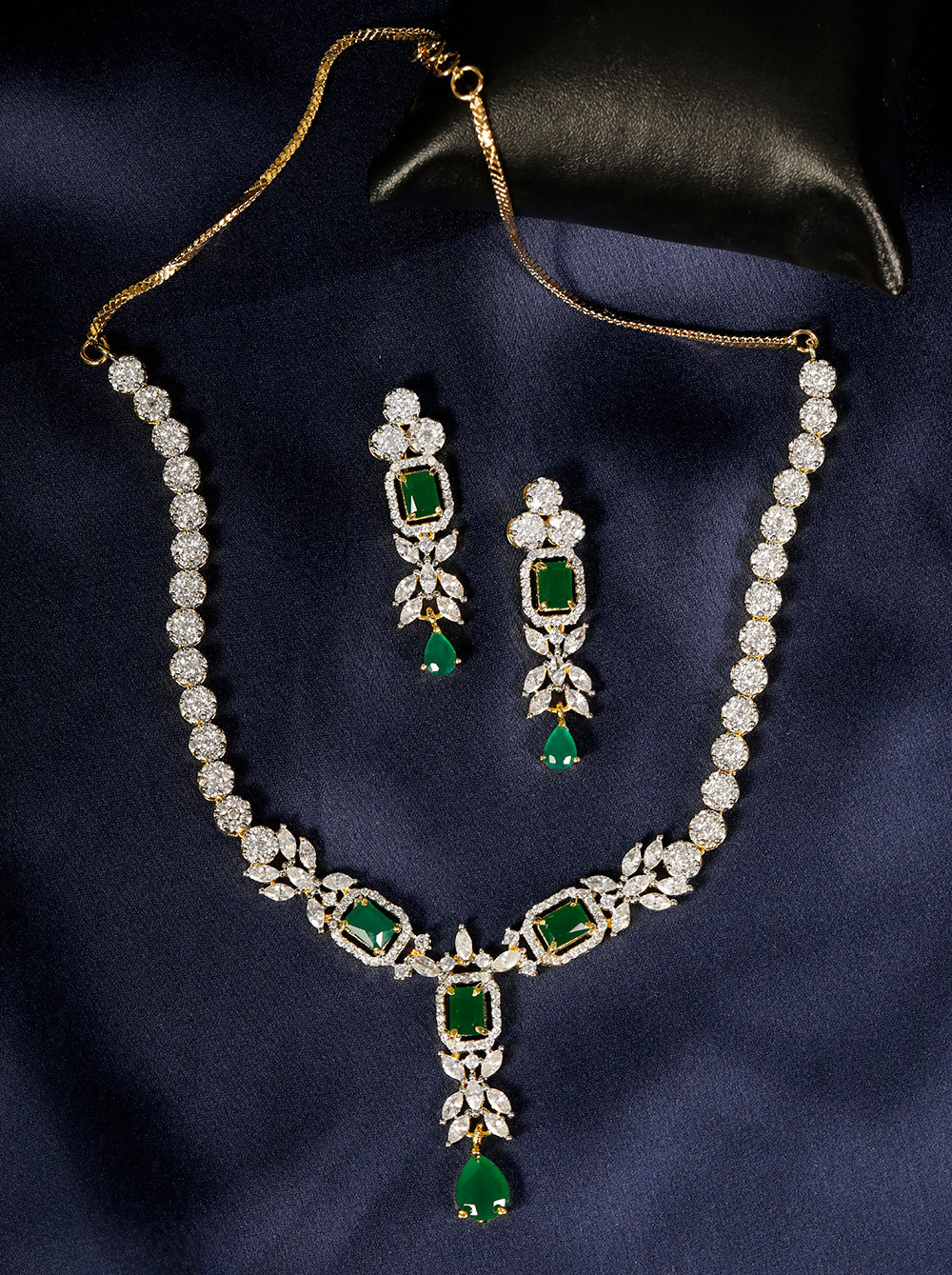 Emerald American Diamond Gold Plated Jewwllery Set