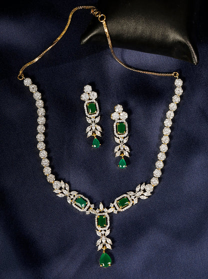 Emerald American Diamond Gold Plated Jewwllery Set