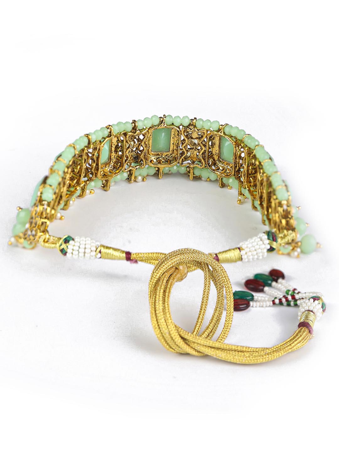 Mint Green Kundan Pearls Gold Plated Choker Set with MaangTikka