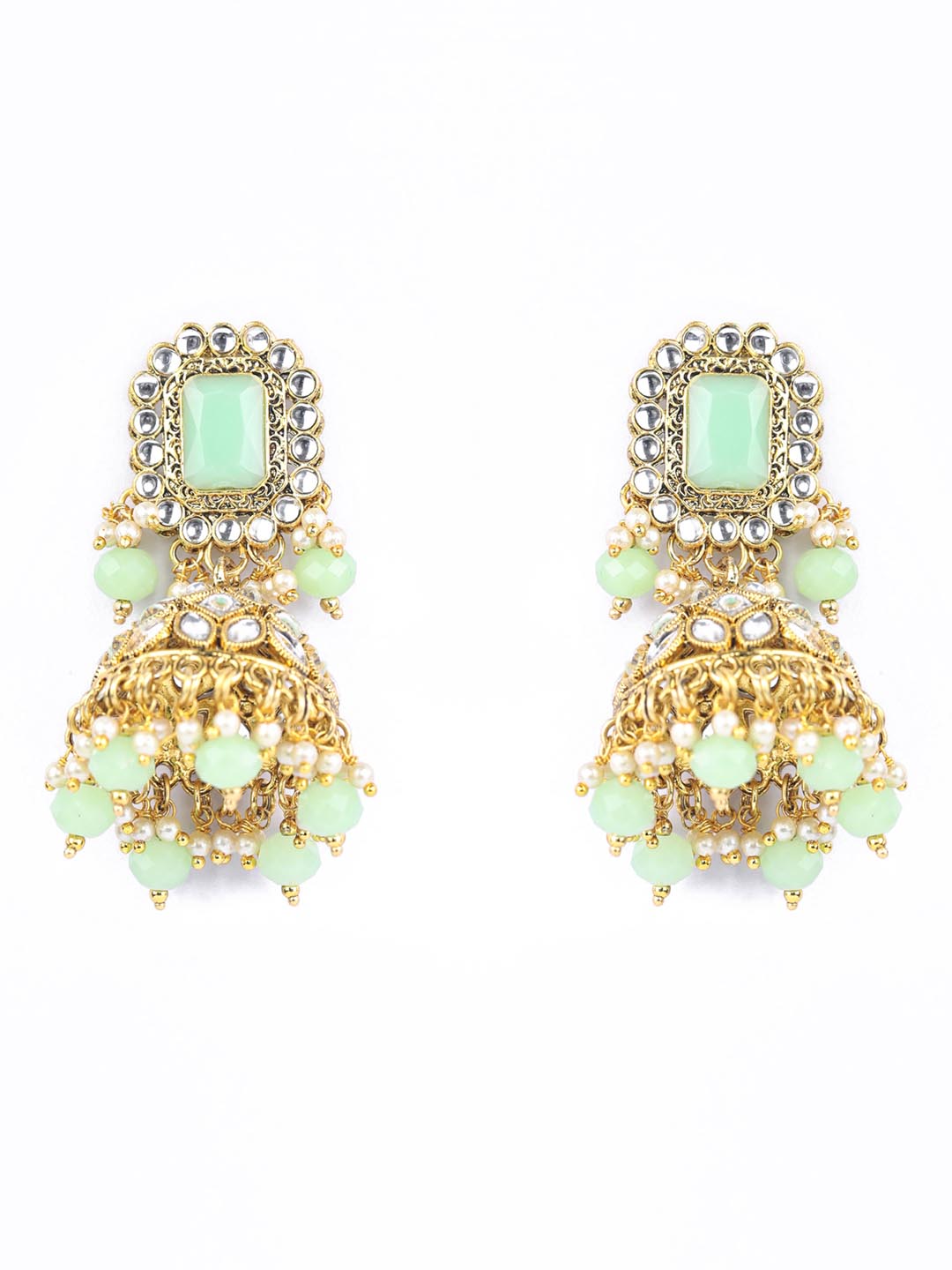 Mint Green Kundan Pearls Gold Plated Choker Set with MaangTikka