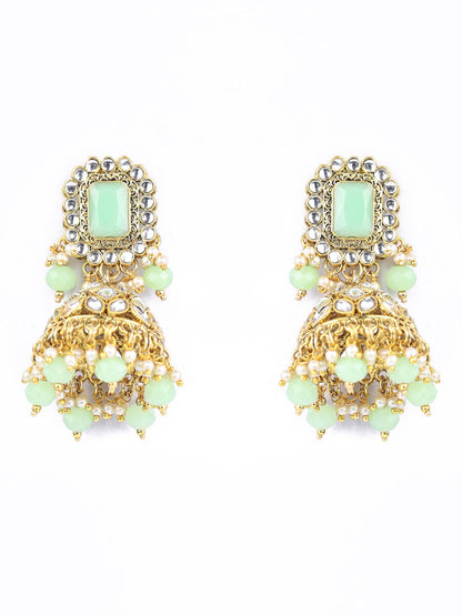 Mint Green Kundan Pearls Gold Plated Choker Set with MaangTikka