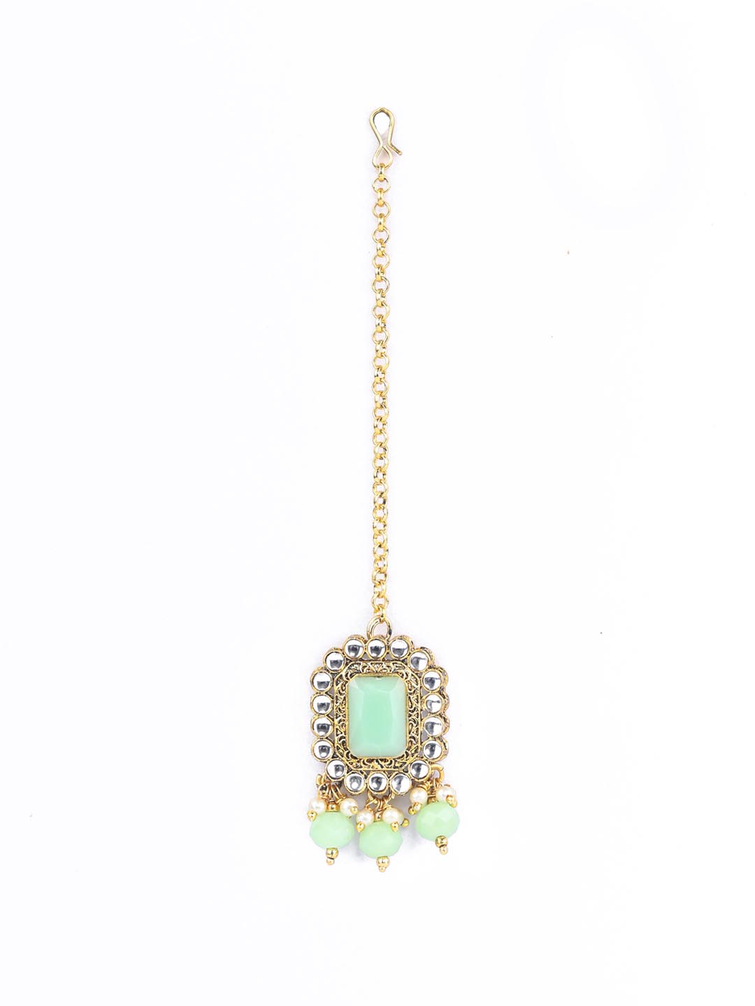 Mint Green Kundan Pearls Gold Plated Choker Set with MaangTikka