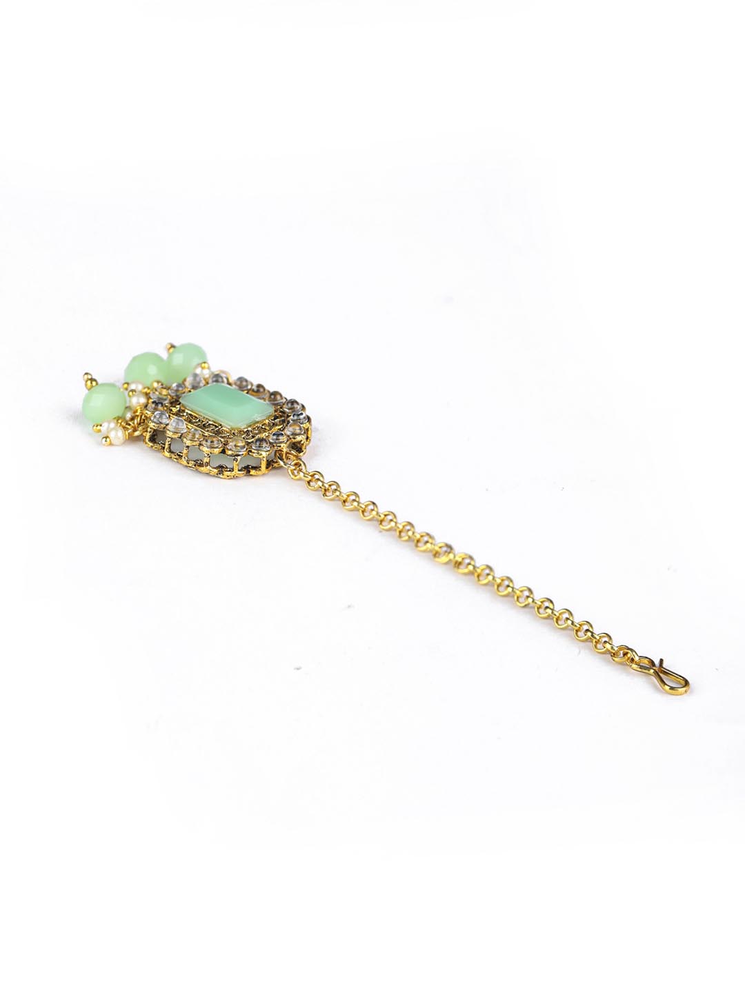 Mint Green Kundan Pearls Gold Plated Choker Set with MaangTikka