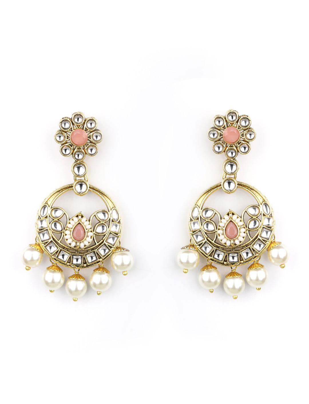 Rooh-Pink Stone Kundan Pearls Beads Gold Plated Traditional MaangTika Choker Set