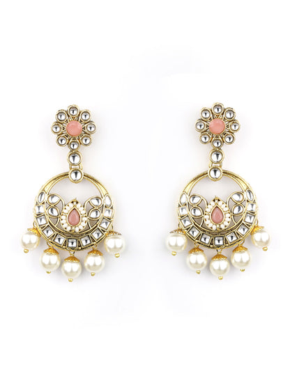 Rooh-Pink Stone Kundan Pearls Beads Gold Plated Traditional MaangTika Choker Set