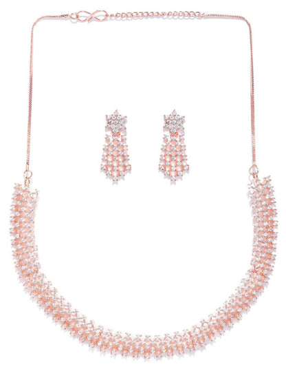 American Diamond Rose Gold Plated Ethnic Jewellery Set