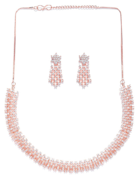 American Diamond Rose Gold Plated Ethnic Jewellery Set