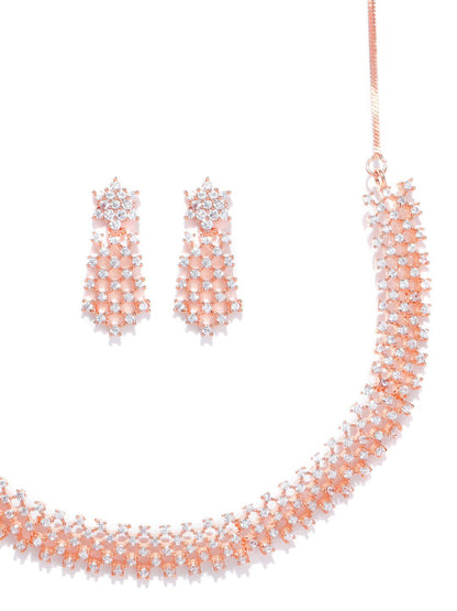 American Diamond Rose Gold Plated Ethnic Jewellery Set