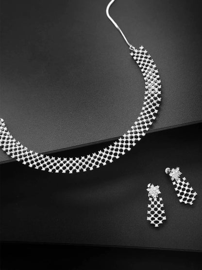 American Diamond Silver Plated Ethnic Jewellery Set