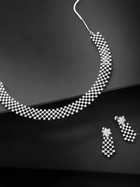 American Diamond Silver Plated Ethnic Jewellery Set
