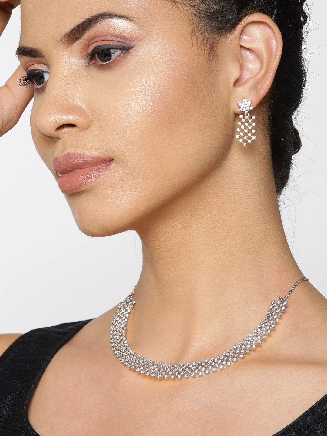 American Diamond Silver Plated Ethnic Jewellery Set
