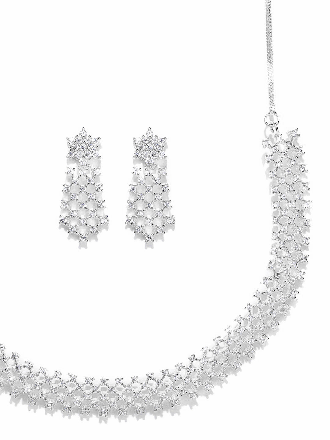 American Diamond Silver Plated Ethnic Jewellery Set