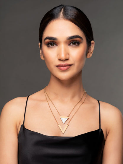 Gold Plated Triangle Pendant Layered Necklace