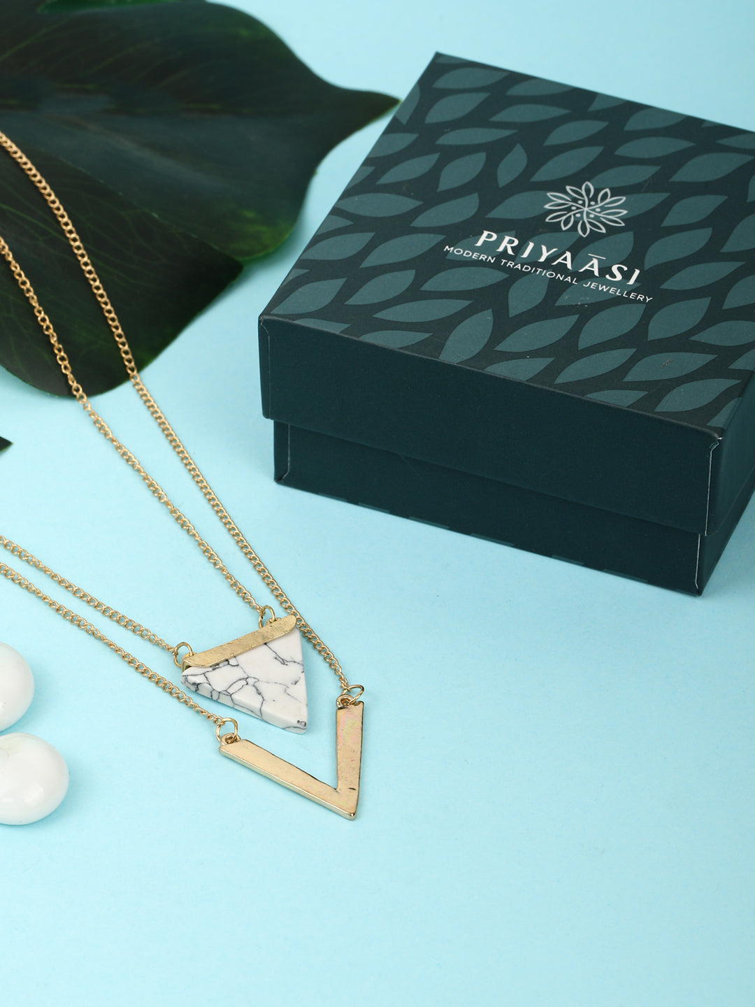 Gold Plated Triangle Pendant Layered Necklace