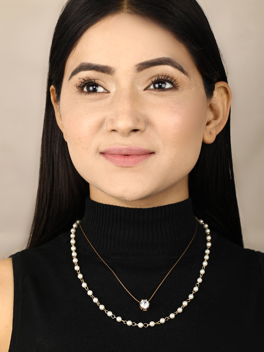 Gold Plated Stones & Beads Pendant Necklace