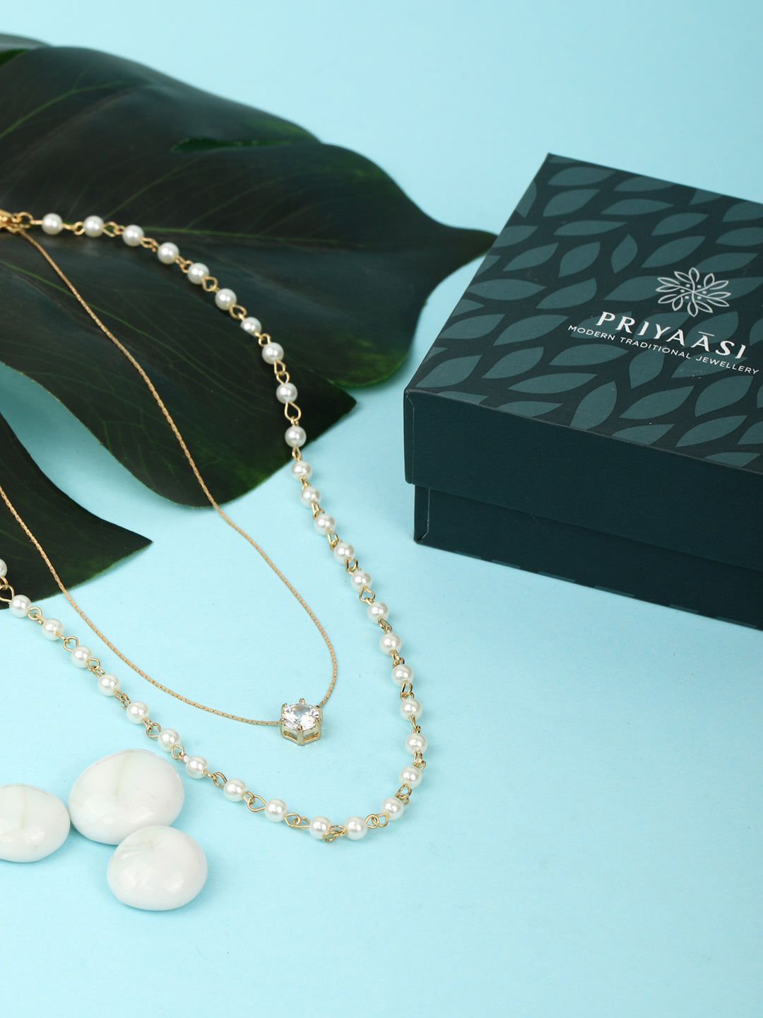 Gold Plated Stones & Beads Pendant Necklace