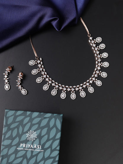 American Diamond Rose Gold Plated Jewellery Set