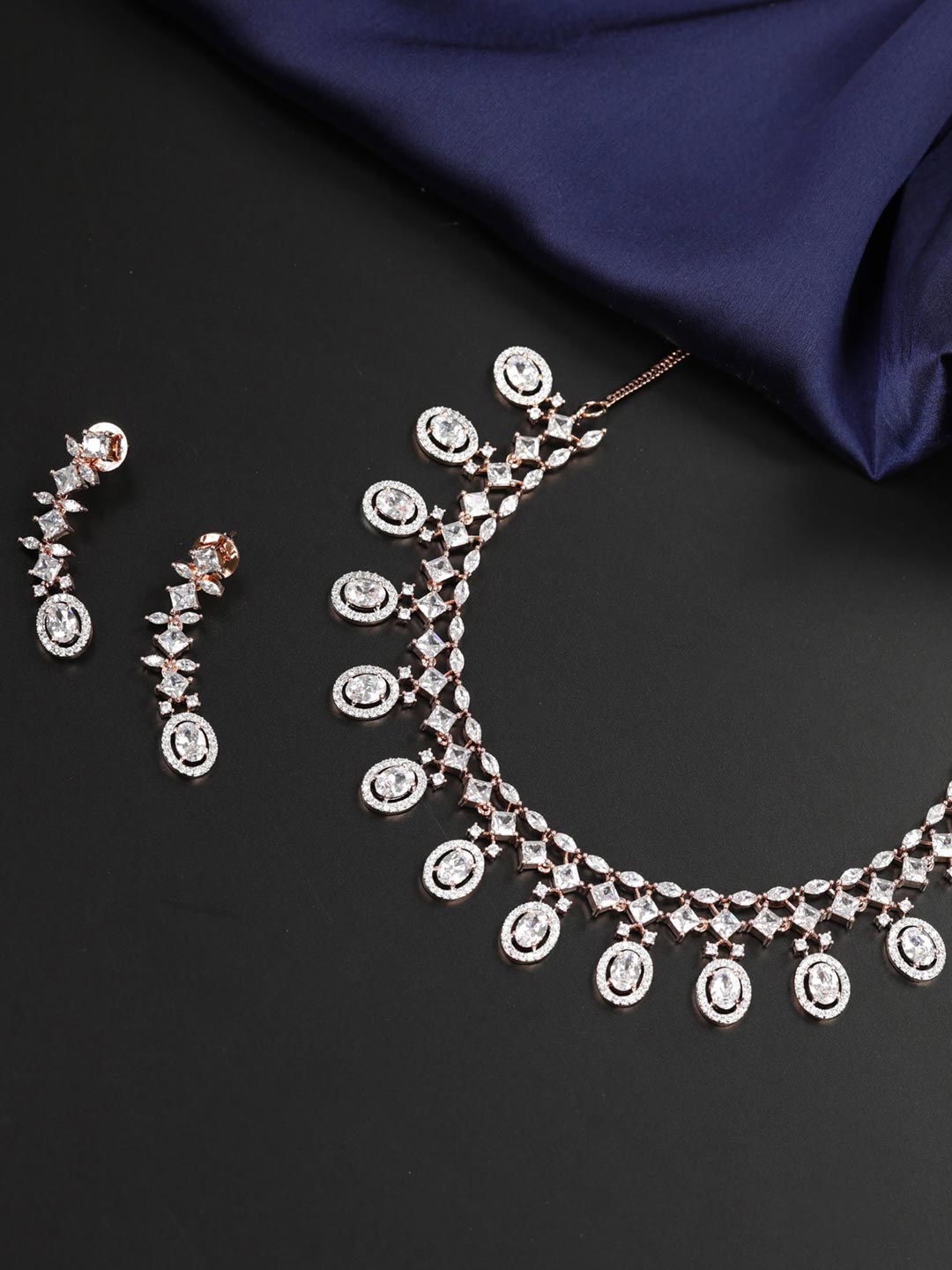 American Diamond Rose Gold Plated Jewellery Set