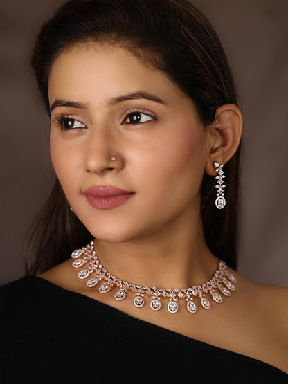 American Diamond Rose Gold Plated Jewellery Set