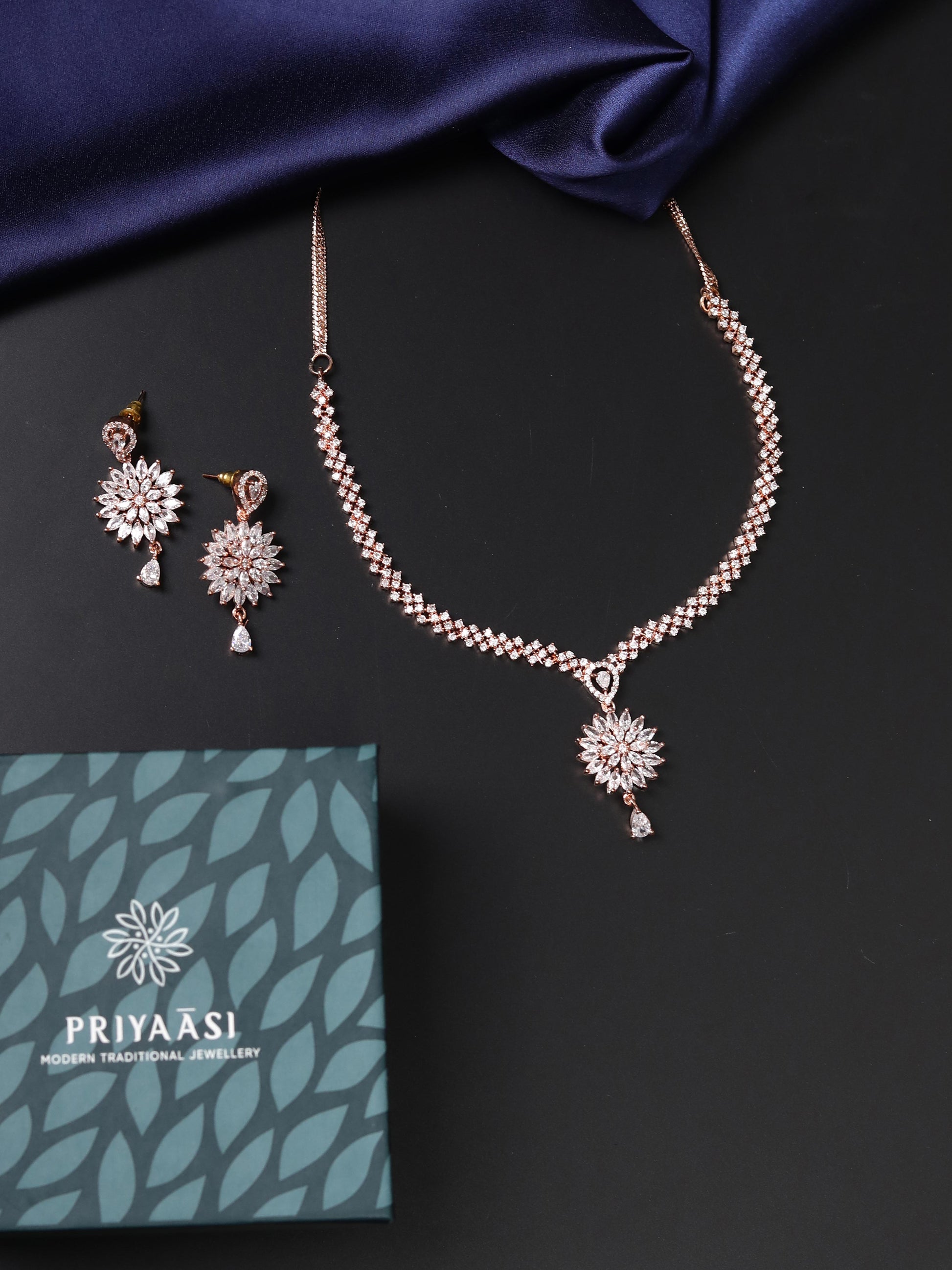Dreamy Dahlia - American Diamond Rose Gold Plated Jewellery Set