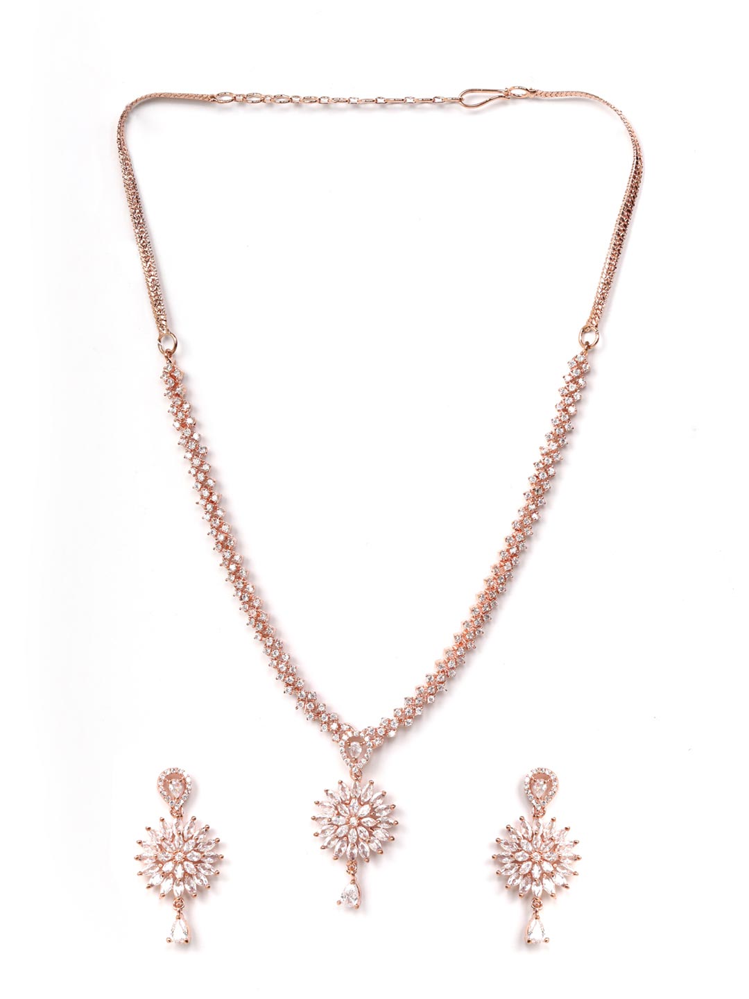 Dreamy Dahlia - American Diamond Rose Gold Plated Jewellery Set