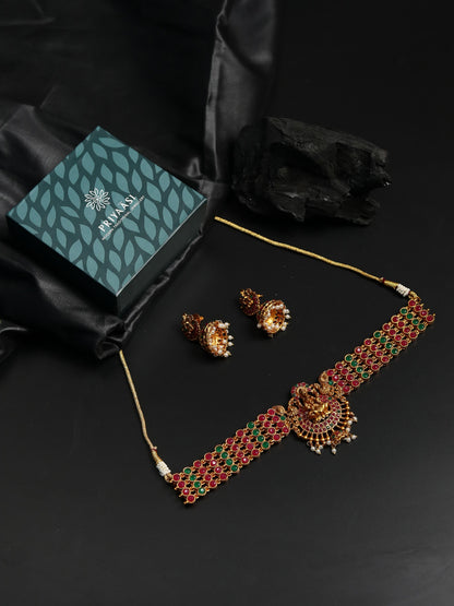 Shakti - Ruby Emerald Beads Gold Plated Choker Set