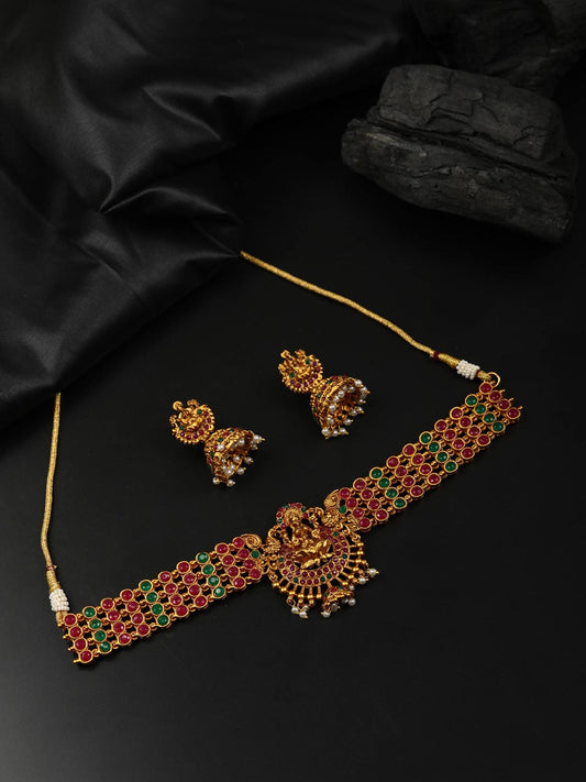 Shakti - Ruby Emerald Beads Gold Plated Choker Set