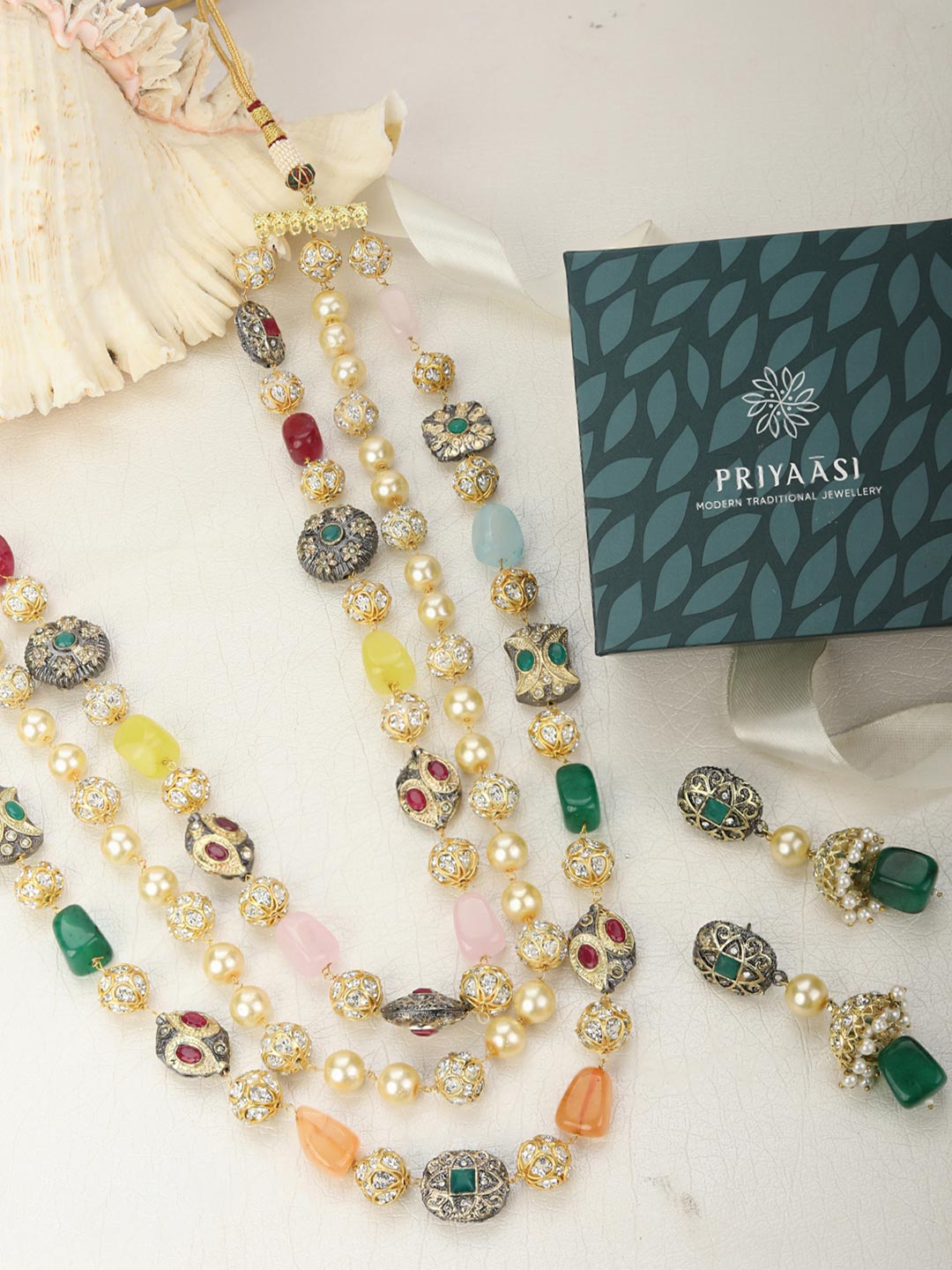 Royal Odyssey - Colourful Beads Pearl Stones Gold Plated Jewellery Set