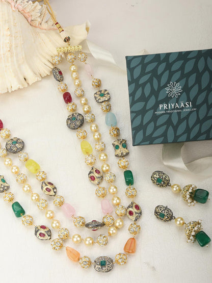 Royal Odyssey - Colourful Beads Pearl Stones Gold Plated Jewellery Set