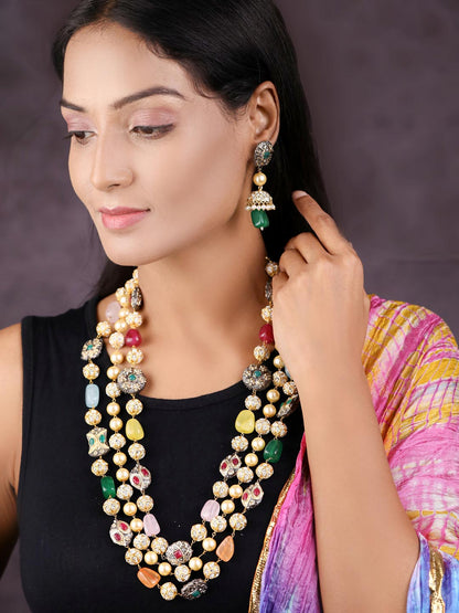 Royal Odyssey - Colourful Beads Pearl Stones Gold Plated Jewellery Set