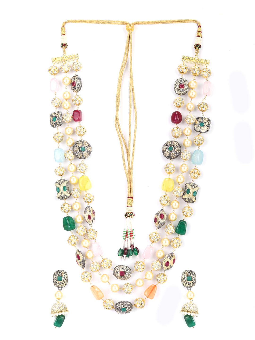 Royal Odyssey - Colourful Beads Pearl Stones Gold Plated Jewellery Set