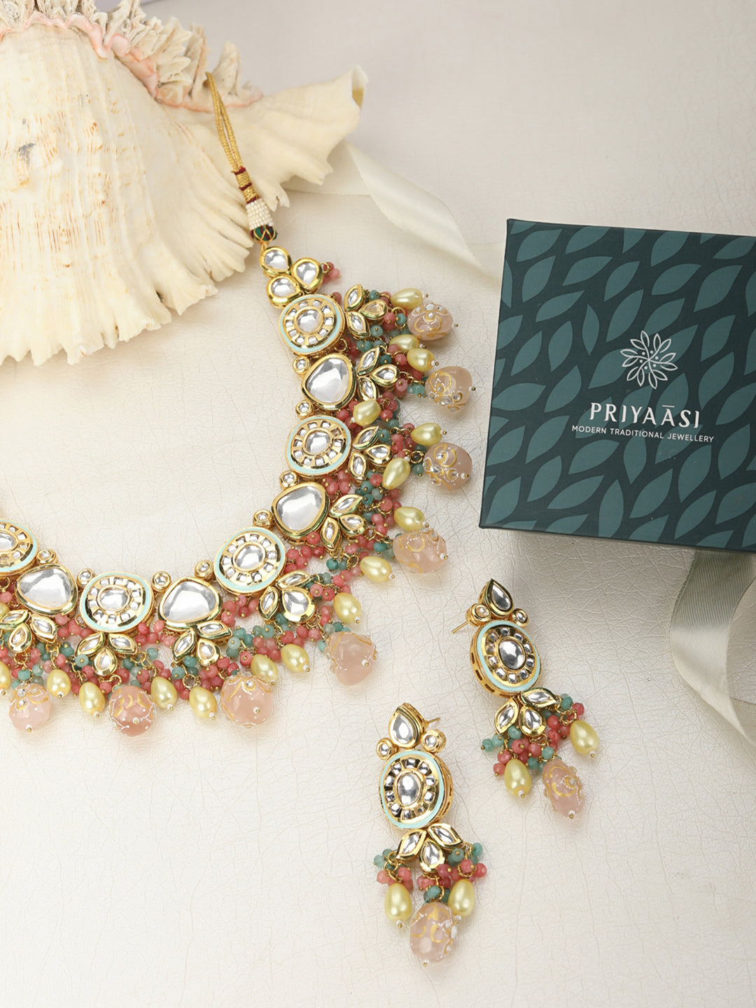 Gulabo-Multi-Color Beads Pearls Kundan Gold Plated Choker Set