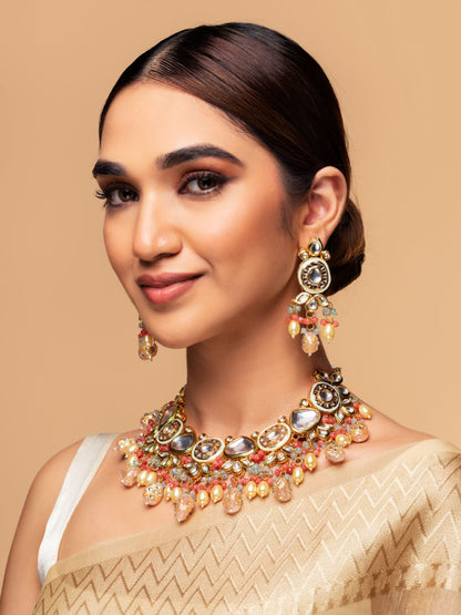 Gulabo-Multi-Color Beads Pearls Kundan Gold Plated Choker Set