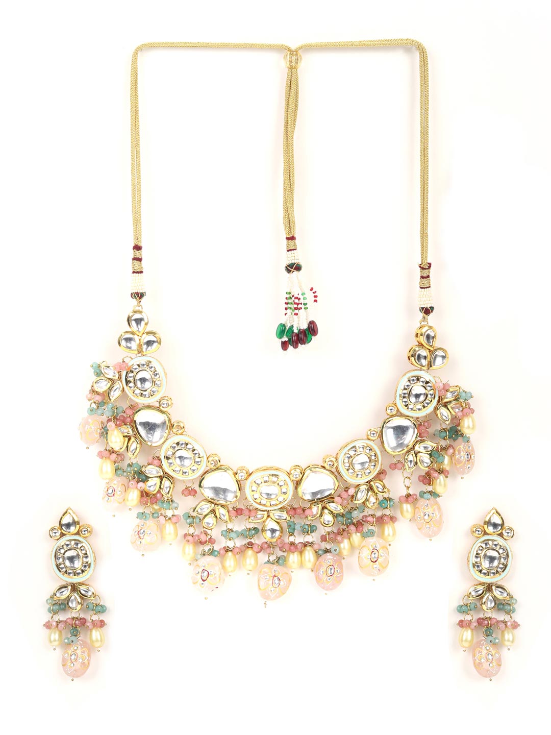 Gulabo-Multi-Color Beads Pearls Kundan Gold Plated Choker Set