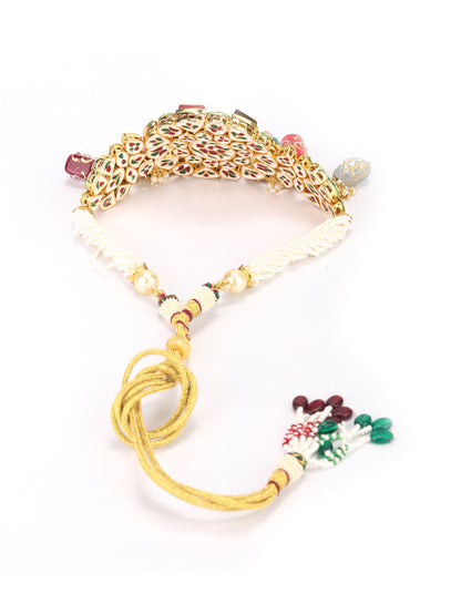 Multi-Color Pearls Beads Stones Kundan Gold Plated Choker Set